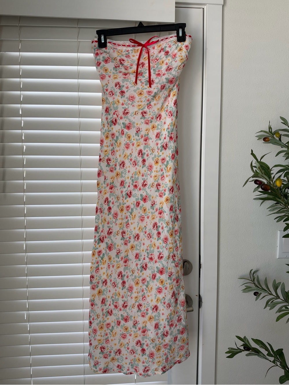 Floral White Strapless Maxi Dress with Pink and Yellow Flowers